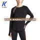 Custom stripe trim cutout shoulder long shoulder with thumb hole jersey pullover crew neck women running shirt